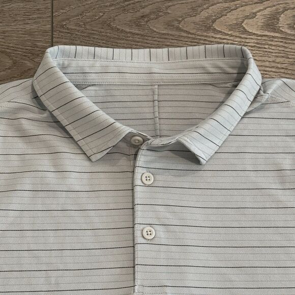 Lululemon Evolution Golf Polo Shirt Mens Large Gray Striped Casual Preppy - Picture 1 of 7